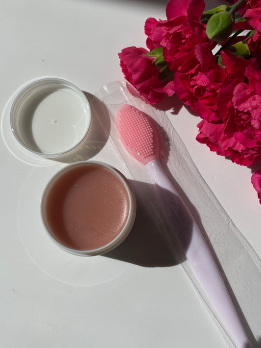 Lip balm and lip exfoliating brush. Lip care set